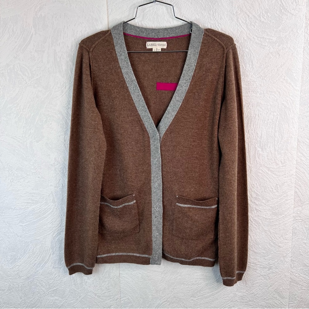 Label + thread Brown 100% Cashmere Cardigan Size Medium